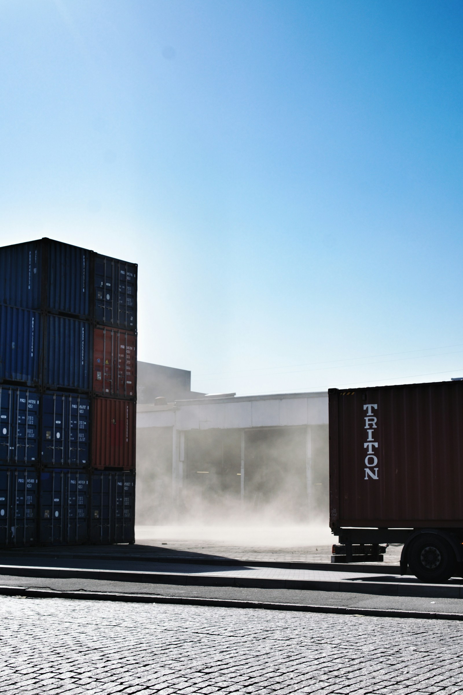 Containers and a truck at a Hamburg terminal